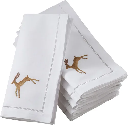 Vista 46 de Juego de 6 servilletas bordadas de magnolia hechas a mano con borde cosido