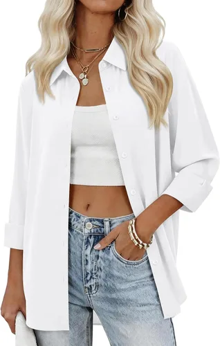 Vista 22 de siliteelon Camisas con botones para mujer, camisas de vestir sólidas, de manga larga, cuello fluido, para trabajo, oficina, negocios, blusas de gasa