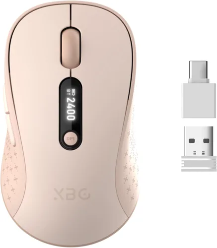 Vista 10 de XBG Ratón Bluetooth inalámbrico B15pro, Bluetooth 5.0/4.0 y 2.4G Tri-Mode, tipo C recargable con pantalla LED, clic silencioso ergonómico para Negro