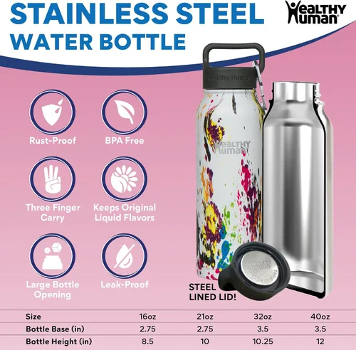 Vista 2 de Botella de agua saludable y humana, sin BPA, para deportes, viajes, de acero inoxidable, aislada