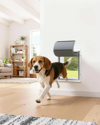 Vista 8 de Powools - Puerta para perros de hasta 45 libras, mediano - 15.7 x 12.5 pulgadas Robust Steel, 12.6" x 10" Flap Opening, Indoor Outdoor Use