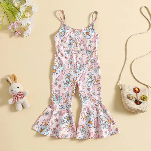 Vista 3 de Hantleiftov Traje de Pascua para bebé, sin mangas, con estampado de huevo de conejo, con correa, parte inferior acampanada, ropa de verano
