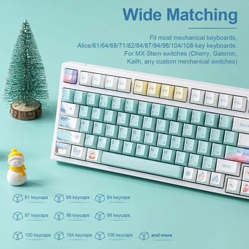 Vista 4 de YUNZII Snow Dye Sub PBT Keycaps, 149 teclas completas de sublimación de tinte PBT teclas personalizadas con extractor de teclas para interruptores