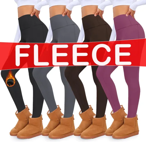 Vista 2 de MOREFEEL Paquete de 4 leggings con forro polar para mujer, con control de abdomen, térmicos, para invierno, cálidos, para entrenamiento