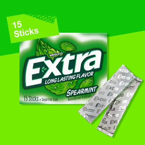 Vista 6 de EXTRA Gum Spearmint - Goma de mascar sin azúcar, paquete individual, 15 barras