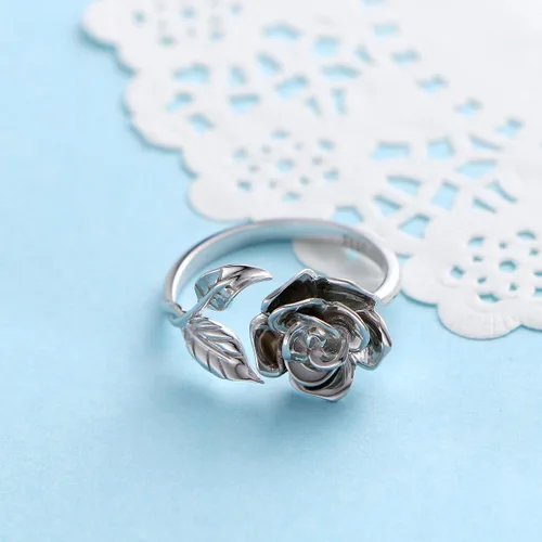Vista 15 de Anillos abiertos ajustables de plata de ley S925, anillo de rosa para mujeres y adolescentes