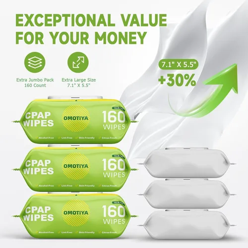 Vista 2 de CPAP - Toallitas para máscara con aroma a cítricos, paquete súper jumbo de 160 unidades, extra grandes y húmedas, sin pelusas, sin alcohol, seguras