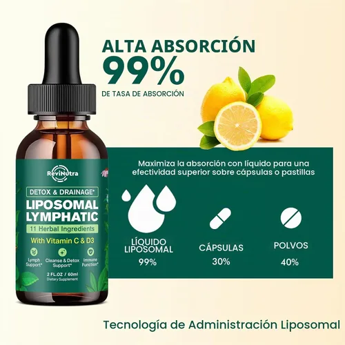 Vista 5 de Gotas líquidas de drenaje linfático liposomal, suplemento de apoyo linfático con raíz de diente de león, cuchillas, equinácea, caléndula