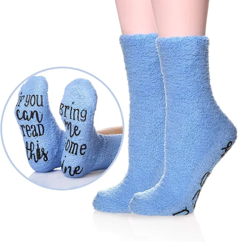 Vista 21 de CHANGGER Calcetines unisex con texto en inglés "If You Can Read This Bring Me Some Fuzzy Funny Saying Crew Socks Christmas Unisex Gift