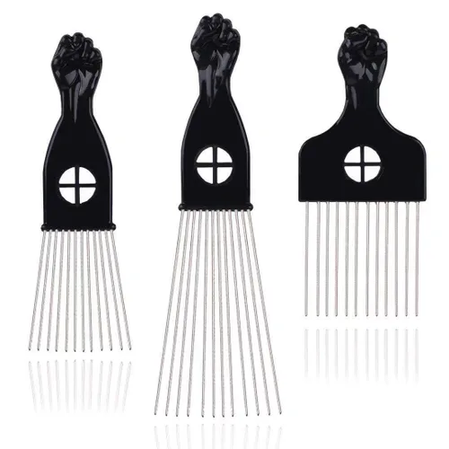 Vista 10 de Peine de pelo, peine de metal, peine de púa de metal, desenredar peluca trenzada, peine de peinado, negro, 1 paquete