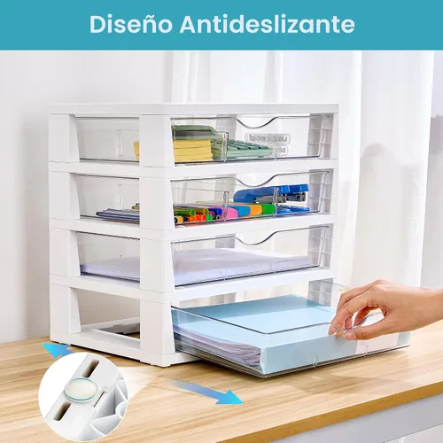 Vista 6 de Vtopmart - Organizador de escritorio de plástico transparente, organizador de archivos de escritorio de 4 niveles con cajones, organización