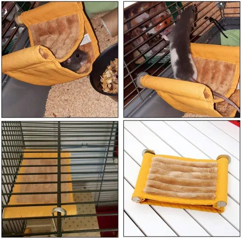 Vista 4 de Hamaca cálida para hámster, ratón, rata, columpio colgante, jaula de conejillo de indias, ropa de cama pequeña para mascotas, jaula de doble capa