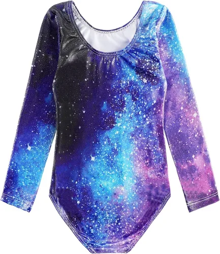 Vista 143 de HOZIY - Leotardos de manga larga para niñas, de gimnasia, para niños pequeños, trajes florales de unicornio, galaxia, arco iris, patrón de rayas