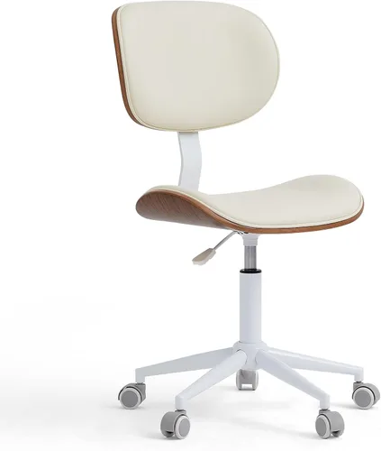 Vista 8 de Bestier Silla de oficina en casa con soporte de respaldo de madera curvada, silla de escritorio sin brazos con giro de 360°, silla de computadora