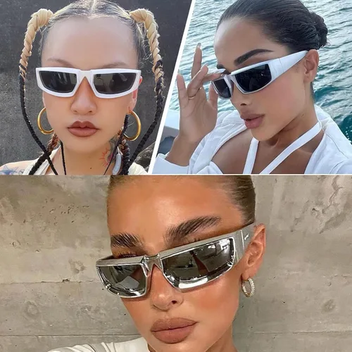 Vista 6 de Gafas de sol envolventes de moda para hombres y mujeres, lentes de sol rectangulares gruesos y gruesos