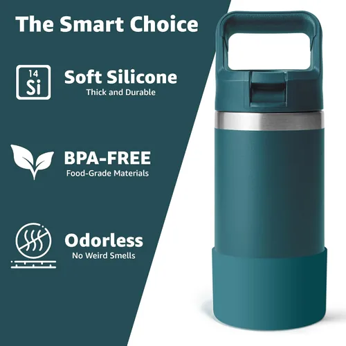 Vista 5 de Jmoe USA Bota de silicona para botella Yeti Rambler Jr de 12 y 18 onzas, funda de 0.079 in, funda antideslizante, protector para la parte inferior