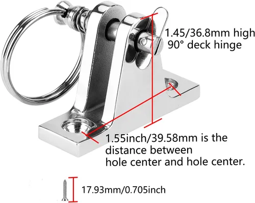 Vista 4 de TINGZHIGO Bisagra de cubierta superior Bimini con pasador de liberación rápida, accesorios de montaje superior Bimini Bisagra de cubierta de 90°