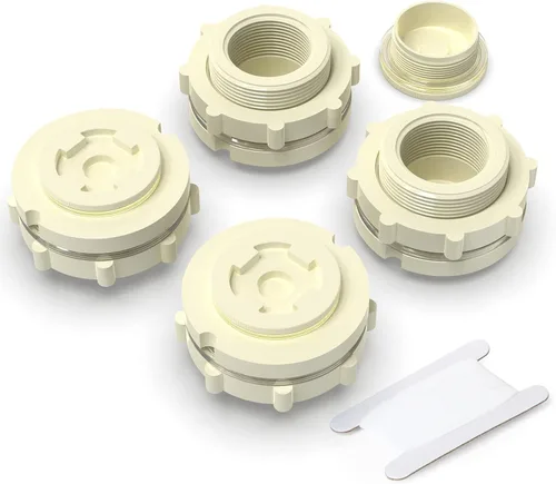Vista 19 de TAISHER Adaptador de conector de tanque de mamparo de 1 pulgada de ABS blanco con tapones y junta para tanque de agua, barriles de lluvia, acuarios