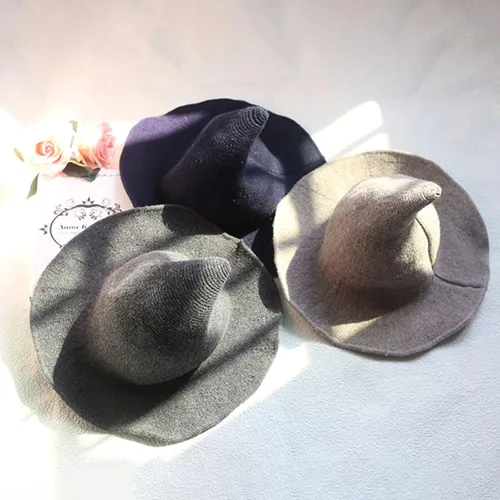 Vista 6 de Sombrero de bruja para adultos y niños, sombreros de Halloween de lana para fiestas de máscaras, cosplay, accesorio de disfraz diario para mujeres
