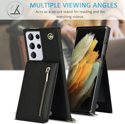 Vista 2 de Funda compatible con Samsung Galaxy S21 FE de 6.4 pulgadas, bolso de bolsillo, correa de hombro, elegante funda protectora para Galaxy S21 FE