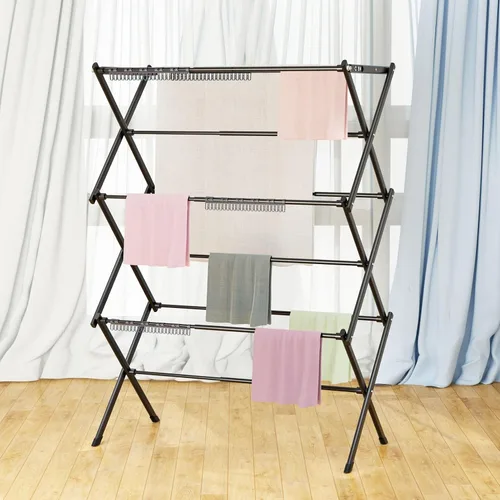 Vista 2 de Estante de secado de ropa de 3 niveles, estante de secado plegable para ropa interior y exterior, para secar ropa, diseño de ahorro de espacio