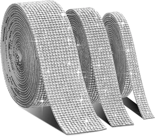 Vista 6 de Tvoip 3 rollos / 6 yardas, cinta autoadhesiva con diamantes de imitación, calcomanía de diamantes de imitación para decoración de automóvil Champán