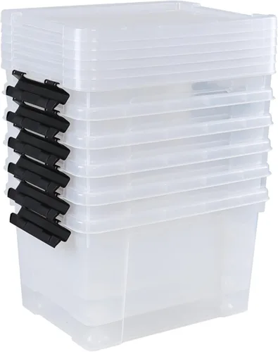 Vista 6 de Pekky Contenedor de plástico transparente de 22 cuartos de galón con tapa y rueda, 6 paquetes