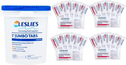 Vista 2 de Leslie's Paquete de cloro y choque para piscinas desinfectantes, incluye cubo de 5 libras de tabletas de cloro estabilizadas de 3 pulgadas y 6