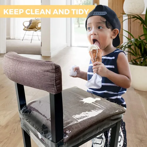 Vista 4 de Paquete de 2 fundas de plástico grandes para sillas de comedor, protectores de asiento transparentes con correa de cinturón ajustable para asientos