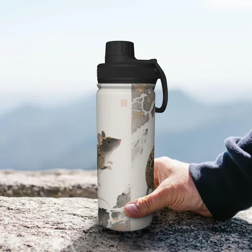 Vista 8 de Hervidor de acero inoxidable aislado con ratón Botella de agua divertida con impresión aislada Ideal para deportes y viajes