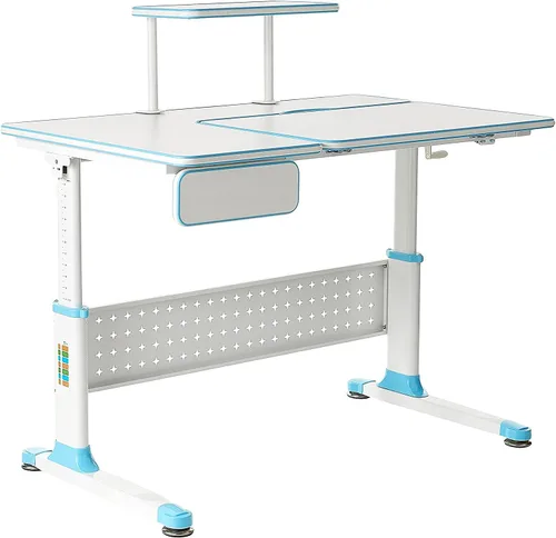 Vista 4 de ApexDesk Little Soleil DX 43 pulgadas de ancho, escritorio de estudio para niños con altura ajustable, con estante y cajón integrado