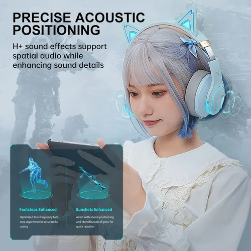 Vista 3 de Edifier G5BT CAT - Auriculares inalámbricos Bluetooth con cable para juegos con micrófono azul cielo