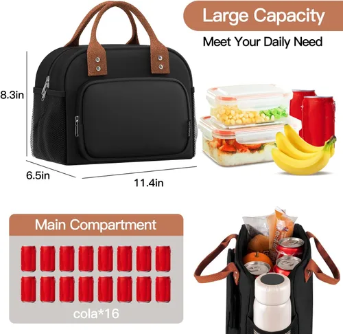 Vista 2 de Bolsa de almuerzo para mujeres, lonchera aislada para mujeres y hombres, para el trabajo y adultos, linda bolsa de almuerzo de gran capacidad