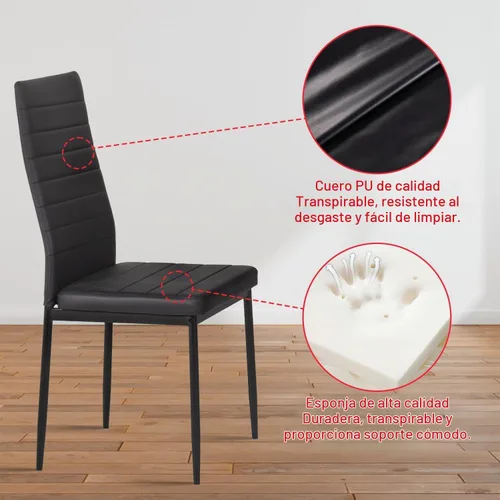 Vista 5 de Juego de mesa y sillas de comedor PayLessHere, moderna mesa rectangular de mármol con tapa y 4 sillas de cuero PU para comedor y cocina, mármol negro