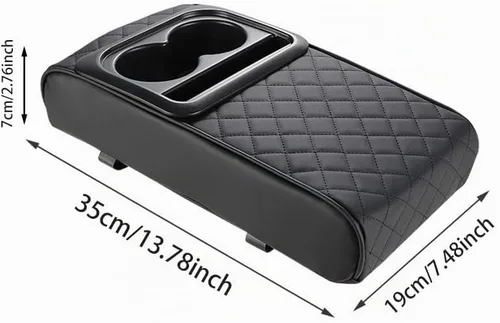 Vista 2 de Funda para consola central de coche, de cuero de microfibra con 2 portavasos, accesorios interiores universales para automóvil, negro