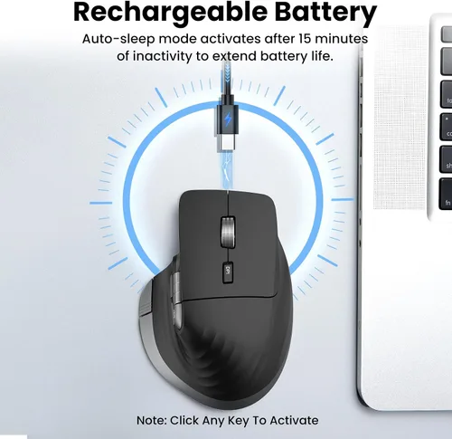 Vista 8 de CITLLA Ratón Inalámbrico Bluetooth, Ratón Silencioso Recargable Ergonómico con Múltiples Dispositivos, DPI Ajustable, Desplazamiento Rápido y Rueda