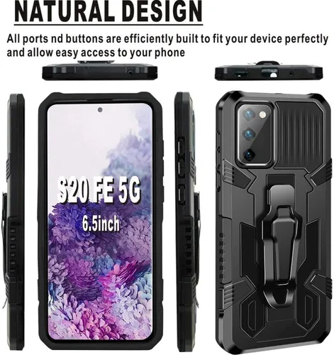 Vista 3 de Funda protectora de grado militar para Samsung Galaxy S20 FE/S20 FE 5G /S20 Lite 2020, no es compatible con S20/S20 Plus de grado militar, con clip