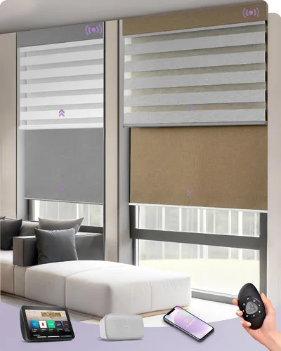 Vista 15 de Graywind Persianas dobles motorizadas para ventanas, persianas dobles inteligentes opacas y filtrantes de luz, persianas motorizadas con control