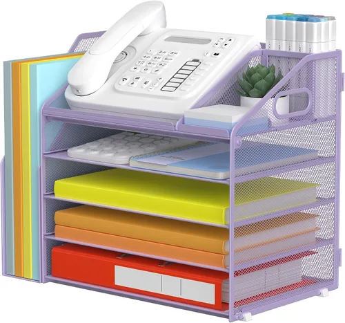 Vista 16 de DocNest - Organizador de archivos de 4 niveles con bandeja para cartas, organizador de escritorio de malla con asa, organizadores de escritorio