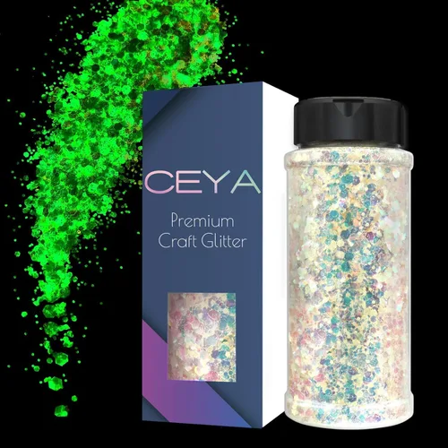 Vista 12 de Ceya Juego de purpurina que brilla en la oscuridad, 18 colores, 6.3 onzas/6.35 oz, mezcla de purpurina gruesa luminosa, copos de polvo fino