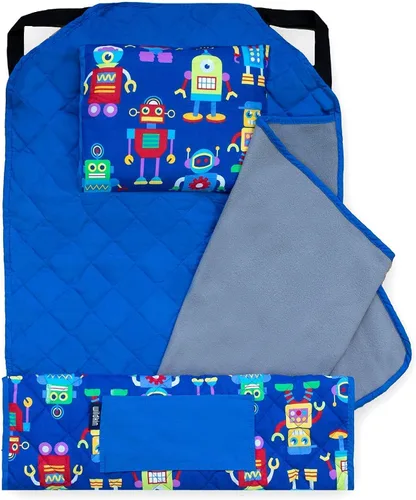 Vista 3 de Wildkin Mochila infantil de 12 pulgadas con alfombrilla moderna para siesta (robots)