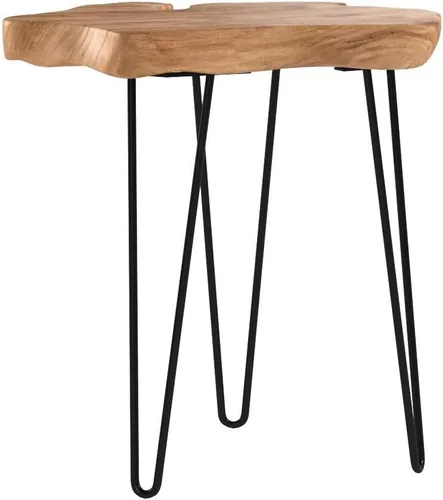 Vista 5 de Mesa auxiliar de madera Welland con borde natural, mesita de noche., cedar