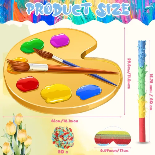 Vista 6 de Aoriher Paleta de arte de piñata para fiesta de cumpleaños con palito de piñata, confeti, vendas para niños, niñas, niños, adultos, artistas