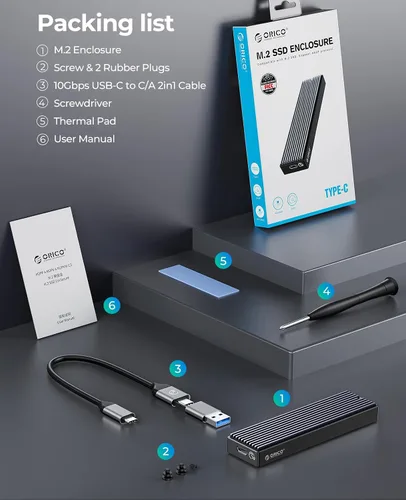 Vista 8 de ORICO Carcasa SSD SATA M.2 NVMe, USB 3.1 Gen 2 (10 Gbps) a PCI-E 6Gbps NGFF M-Key / B+M Key SSD Case M.2 Reader Soporte UASP para SSD