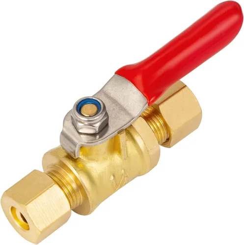 Vista 7 de Mini Válvula de Bola de Latón Sin Plomo con Interruptor de Cierre, Conexión de Compresión de 1/4 pulgada por Conexión de Compresión de 1/4 pulgada