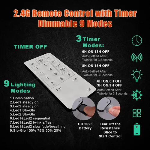 Vista 6 de 12 modos de luces fáciles para árbol de Navidad con anillo para interiores y exteriores, 6.56 pies 12 Lines String 288 LED Timer Dimmable Remote