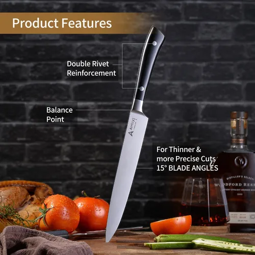 Vista 5 de Juego de Trinchar Pavo, Mango Ergonómico de Espiga Completa Cuchillo y Tenedor de Trinchar, Herramientas de Cocina de Acero Inoxidable Alemán