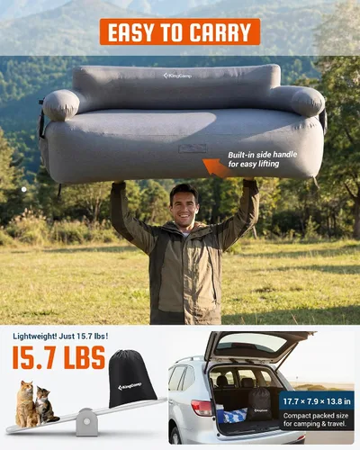 Vista 7 de KingCamp Sofá inflable doble para acampar con bomba eléctrica integrada, sofá de dos plazas de aire resistente de 880 libras, tela catiónica 600D