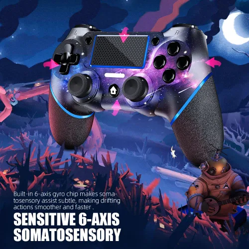 Vista 4 de AceGamer Wireless Controller for PS4, Custom Design V2 Gamepad Joystick for PS4 with Non-Slip Grip of Both Sides and 3.5mm Audio Jack! Thumb Caps