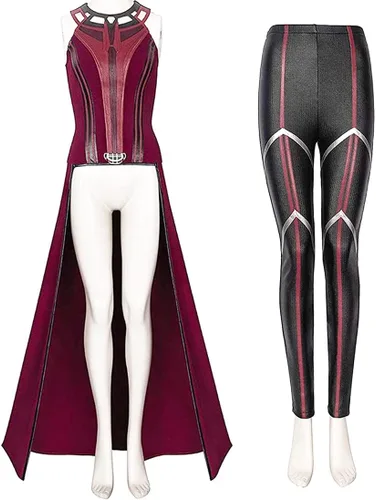 Vista 5 de Disfraz de Wanda Maximoff para mujer, disfraz de bruja escarlata, capa y pantalones, conjunto completo